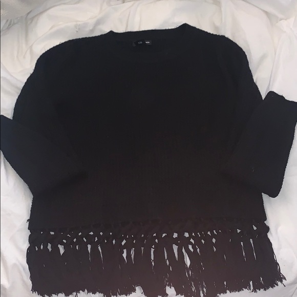 Club Monaco Black Fringe Sweater - Picture 2 of 6